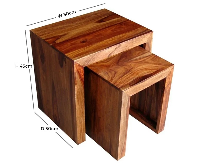 Product photograph of Barbil Solid Sheesham Wood Cube Nest Of 2 Tables from Choice Furniture Superstore.