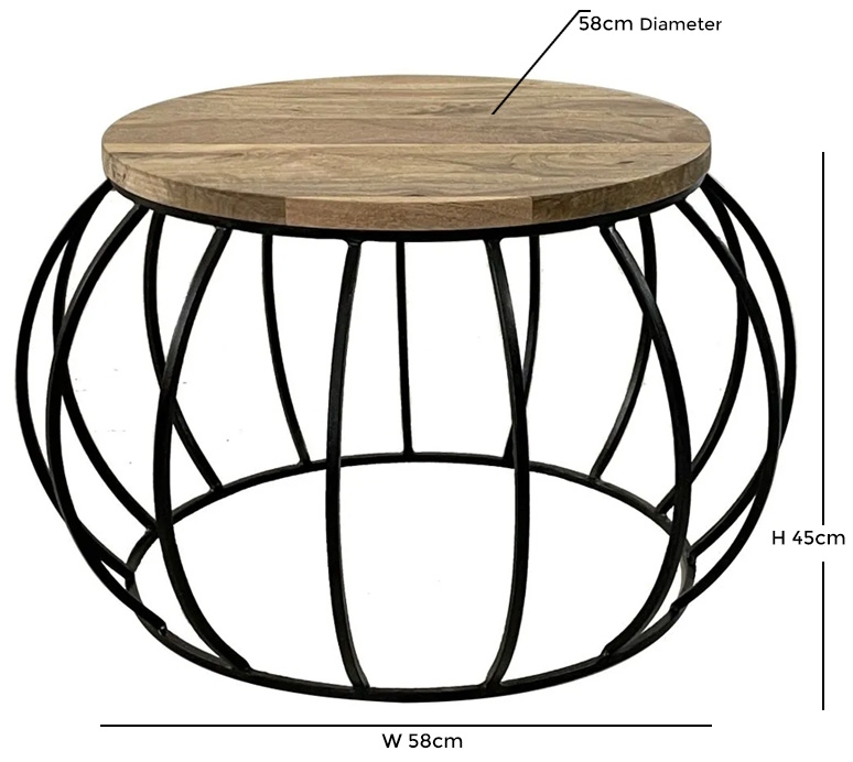 Product photograph of Hampi Mango Wood And Iron Round Coffee Table from Choice Furniture Superstore.