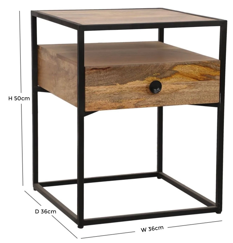 Product photograph of Hampi Mango Wood 1 Drawer Bedside Cabinet from Choice Furniture Superstore.