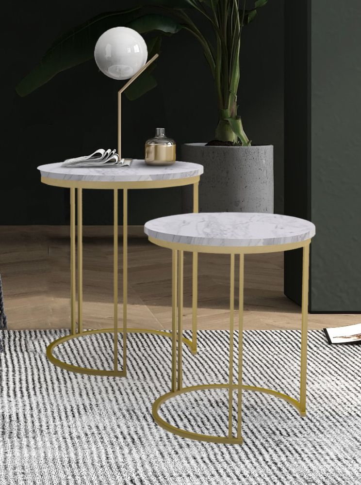 Product photograph of Hampi White Marble Round Nest Of 2 Tables from Choice Furniture Superstore.