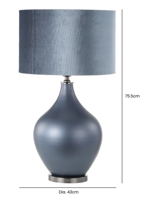 Product photograph of Matte Blue Glass Table Lamp With Blue Velvet Shade from Choice Furniture Superstore.