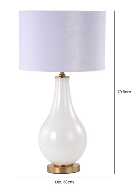 Product photograph of White Pearl Glass Table Lamp With White Velvet Shade from Choice Furniture Superstore.