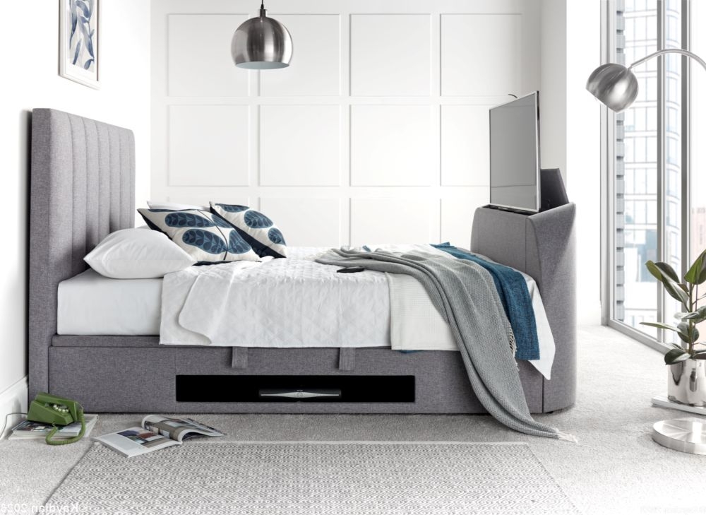 Product photograph of Kaydian Medway Marbella Grey Fabric Ottoman Storage Tv Bed from Choice Furniture Superstore.