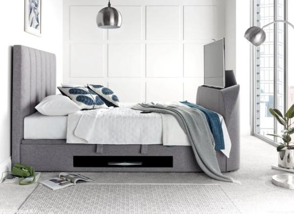 Product photograph of Kaydian Medway Marbella Grey Fabric Ottoman Storage Tv Bed from Choice Furniture Superstore.