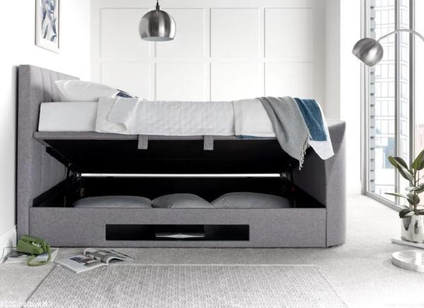 Product photograph of Kaydian Medway Marbella Grey Fabric Ottoman Storage Tv Bed from Choice Furniture Superstore.