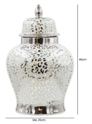 Product photograph of Grey And Silver Leopard Print Ginger Jar from Choice Furniture Superstore.