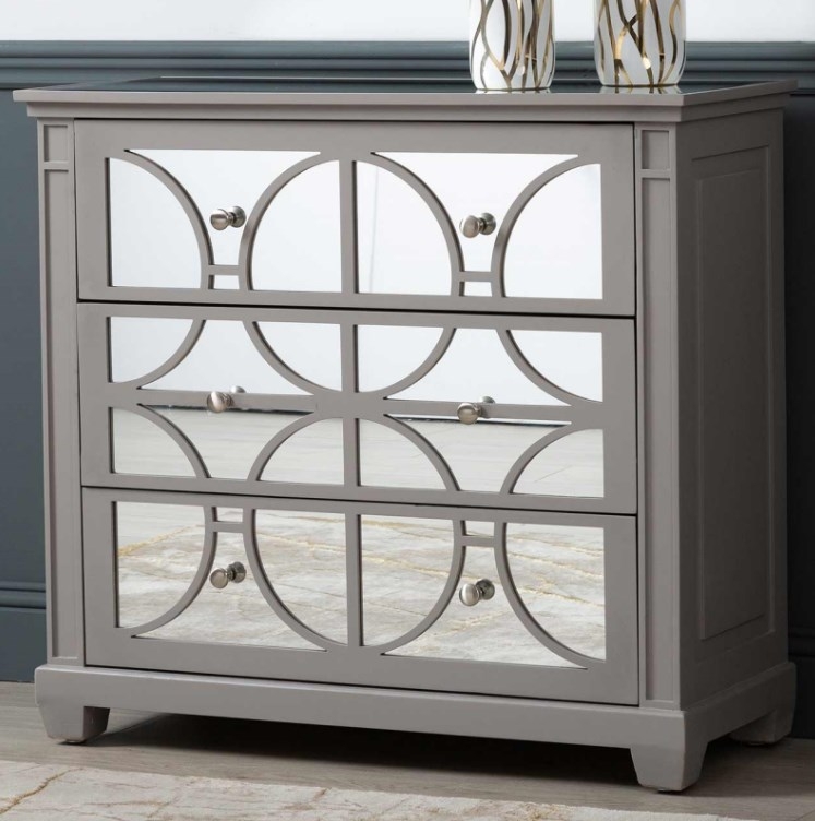 Product photograph of Torino Grey Mirrored 3 Drawer Chest from Choice Furniture Superstore.