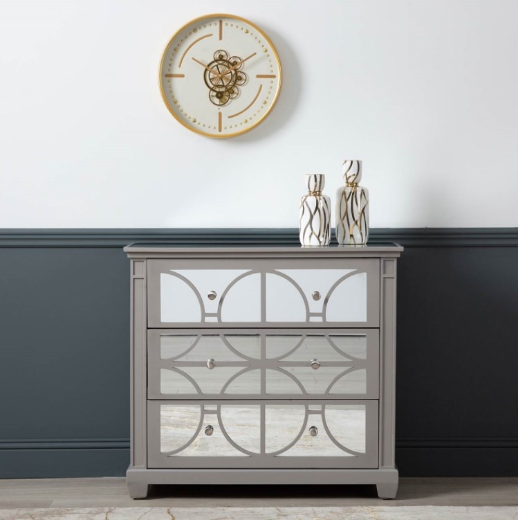 Product photograph of Torino Grey Mirrored 3 Drawer Chest from Choice Furniture Superstore.