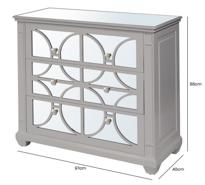 Product photograph of Torino Grey Mirrored 3 Drawer Chest from Choice Furniture Superstore.