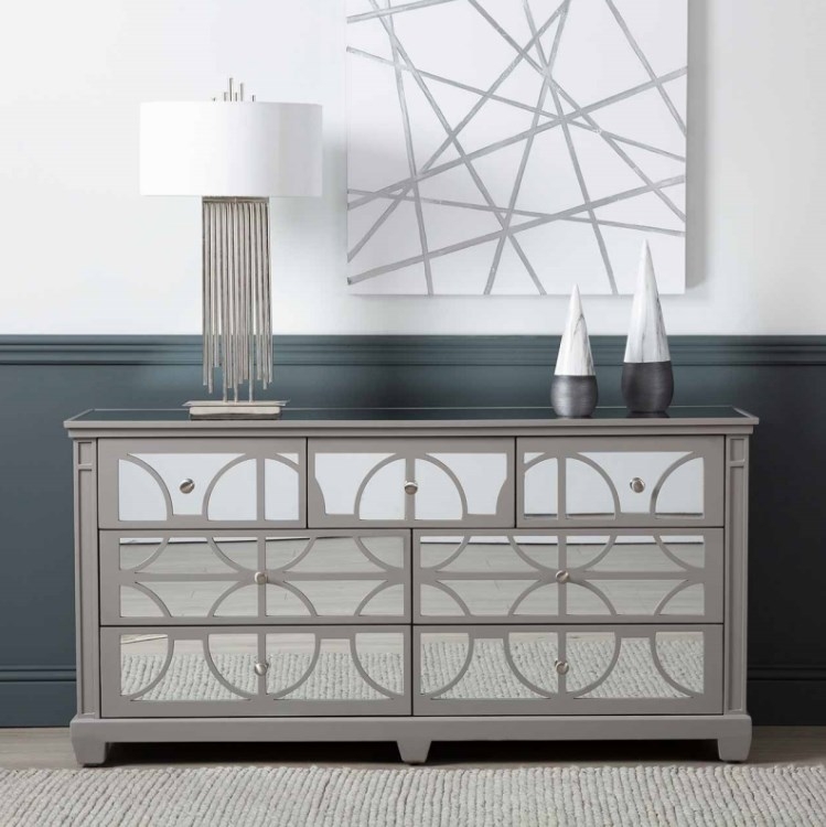 Product photograph of Torino Grey Mirrored 7 Drawer Chest from Choice Furniture Superstore.