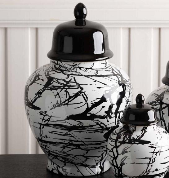 Product photograph of Black And White Splash Ginger Jar from Choice Furniture Superstore.