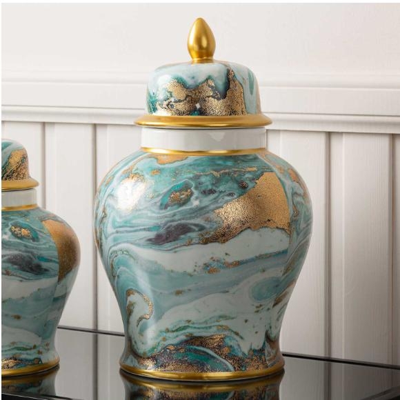 Product photograph of Blue White Gold Large Abstract Ginger Jar from Choice Furniture Superstore.