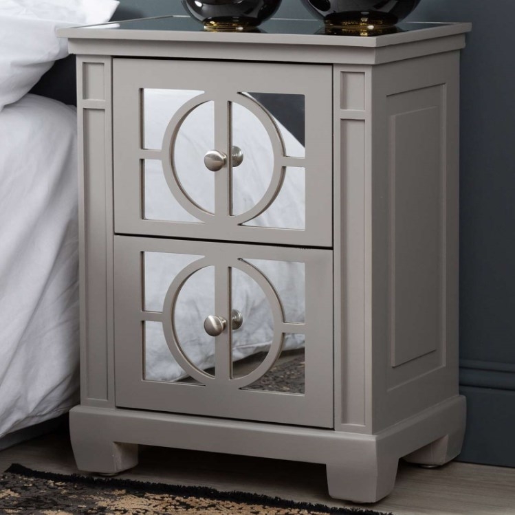 Product photograph of Torino Grey Mirrored 2 Drawer Bedside Cabinet from Choice Furniture Superstore.