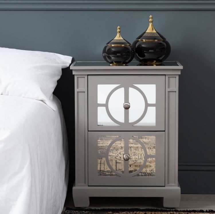 Product photograph of Torino Grey Mirrored 2 Drawer Bedside Cabinet from Choice Furniture Superstore.