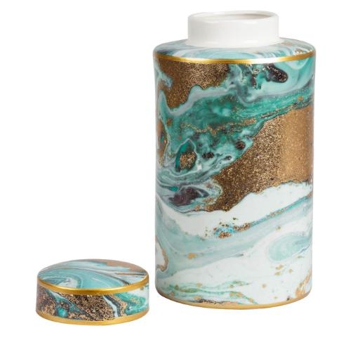 Product photograph of Blue White Gold Abstract Ginger Jar Set Of 2 from Choice Furniture Superstore.