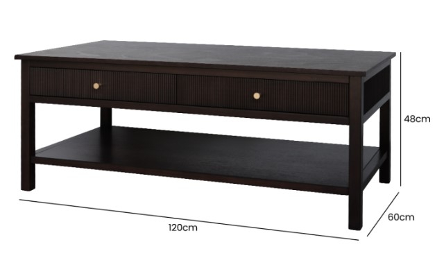 Product photograph of Lindon Walnut Brown 2 Drawer Coffee Table With Gold Handles from Choice Furniture Superstore.