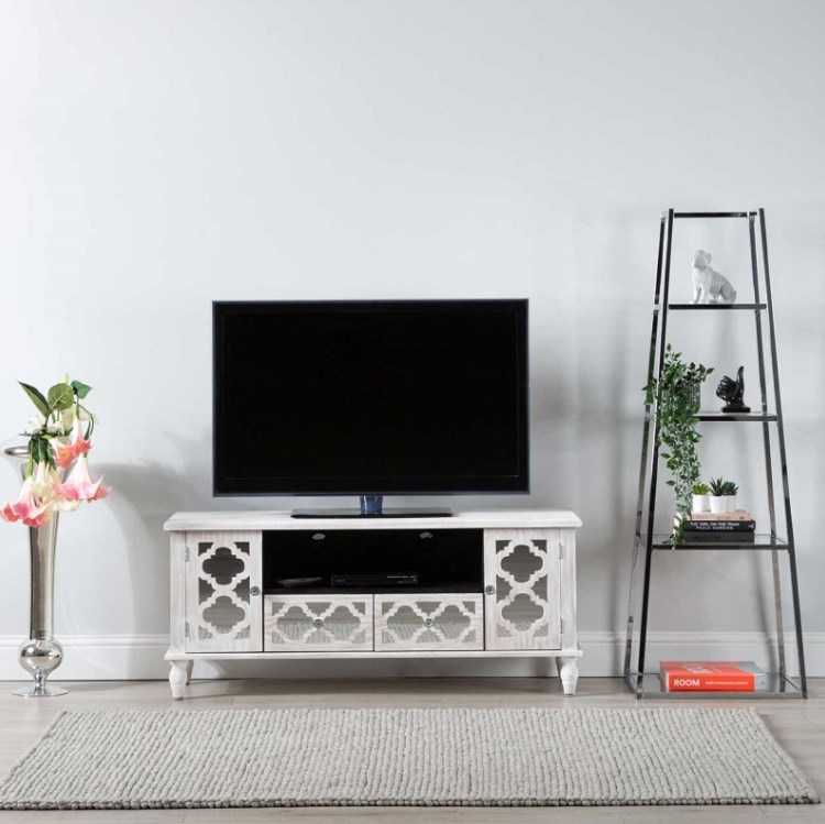 Product photograph of Logan Medium Glass And Chrome Ladder Display Unit from Choice Furniture Superstore.