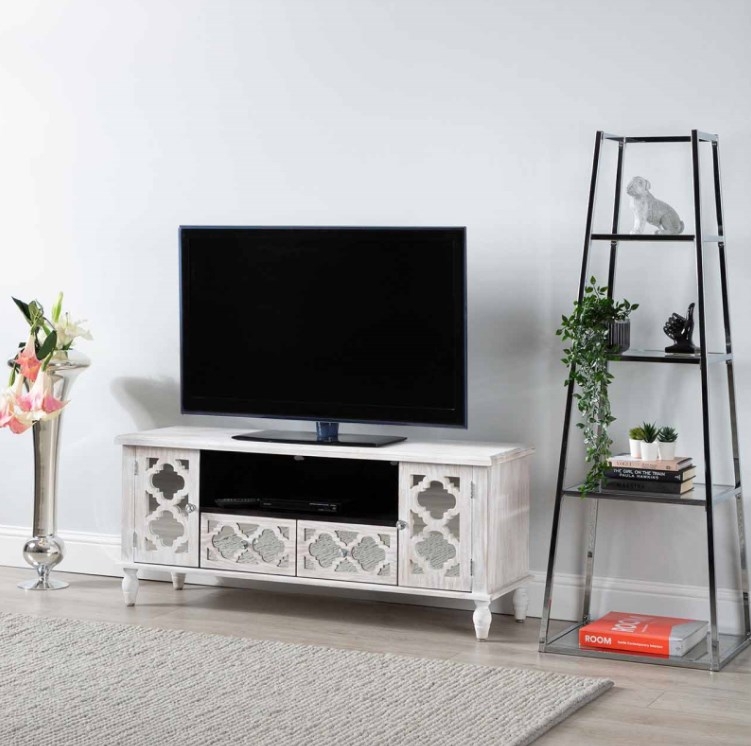 Product photograph of Logan Medium Glass And Chrome Ladder Display Unit from Choice Furniture Superstore.
