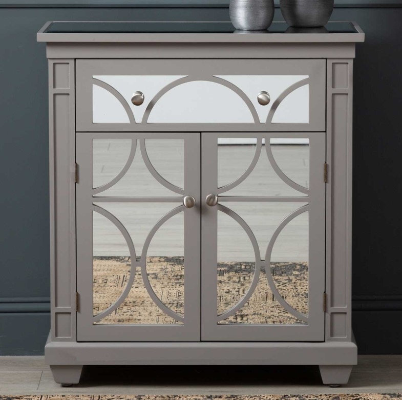 Product photograph of Torino Grey Mirrored 1 Drawer 2 Door Sideboard from Choice Furniture Superstore.