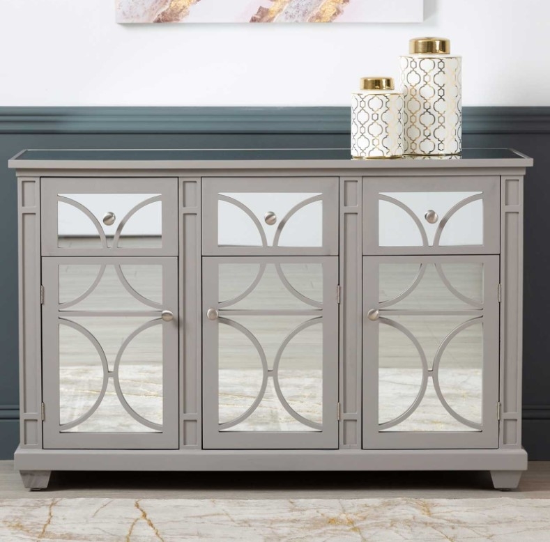 Product photograph of Torino Grey Mirrored 3 Drawer And 3 Door Sideboard from Choice Furniture Superstore.