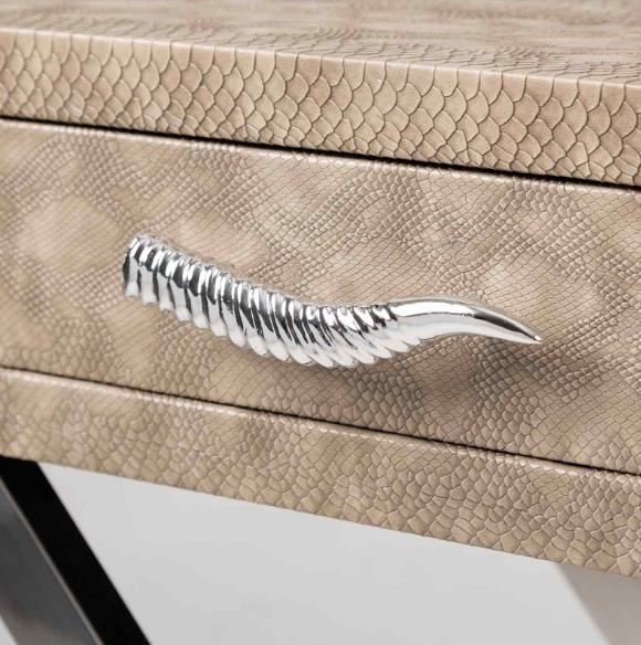 Product photograph of Taupe Faux Snake Leather 1 Drawer End Table from Choice Furniture Superstore.