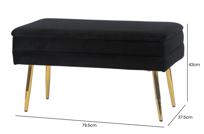 Product photograph of Black Velvet Storage Bench With Gold Legs from Choice Furniture Superstore.