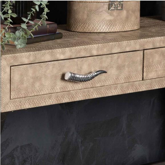 Product photograph of Taupe Faux Snake Leather 2 Drawer Console Table from Choice Furniture Superstore.