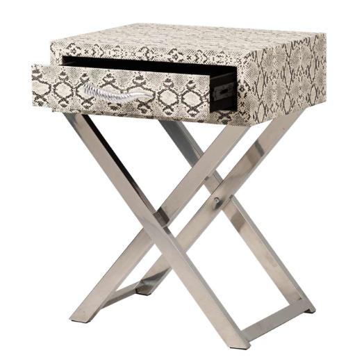 Product photograph of Faux Snake Leather 1 Drawer End Table from Choice Furniture Superstore.