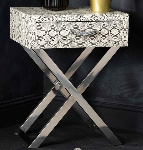 Product photograph of Faux Snake Leather 1 Drawer End Table from Choice Furniture Superstore.