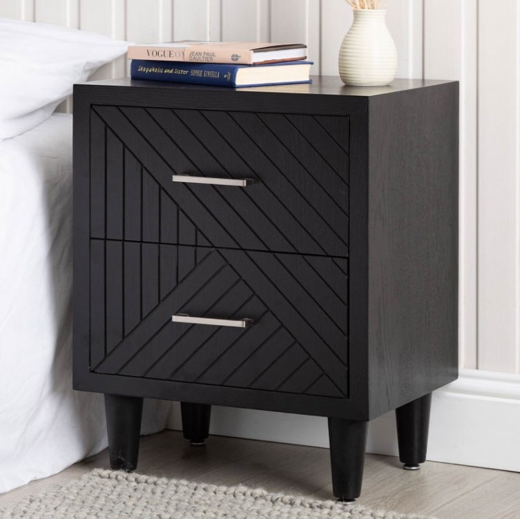 Product photograph of Solano Matte Black Contemporary Bedside Cabinet from Choice Furniture Superstore.