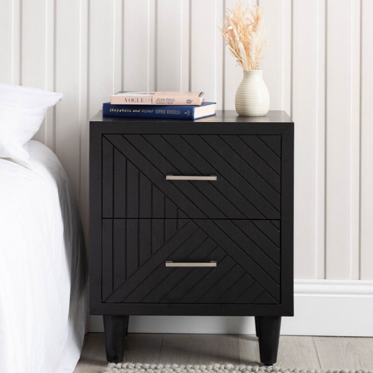 Product photograph of Solano Matte Black Contemporary Bedside Cabinet from Choice Furniture Superstore.