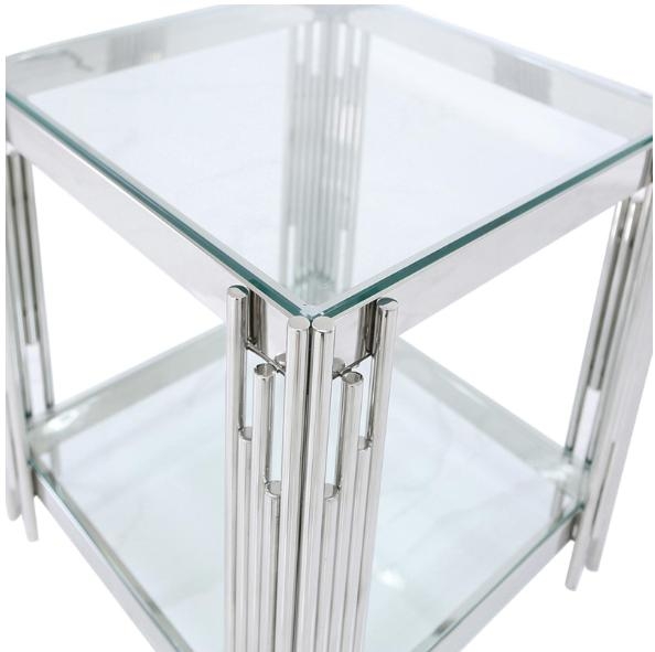 Product photograph of Cohen Steel Tubes And Clear Glass End Table from Choice Furniture Superstore.