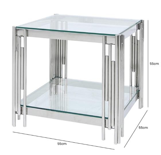 Product photograph of Cohen Steel Tubes And Clear Glass End Table from Choice Furniture Superstore.