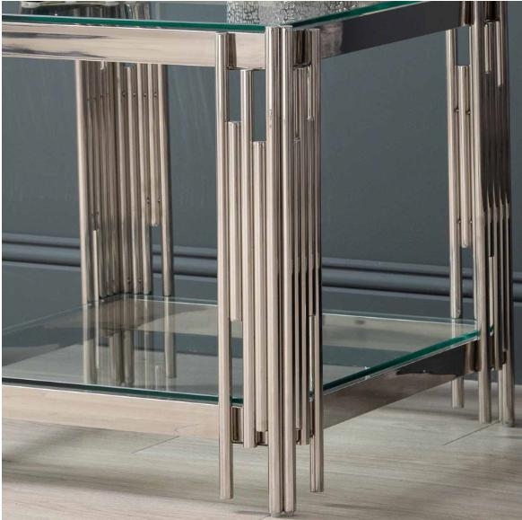 Product photograph of Cohen Steel Tubes And Clear Glass End Table from Choice Furniture Superstore.