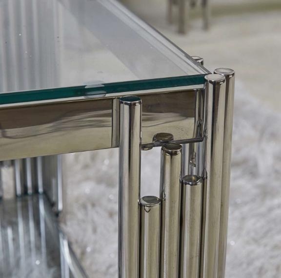 Product photograph of Cohen Steel Tubes And Clear Glass End Table from Choice Furniture Superstore.