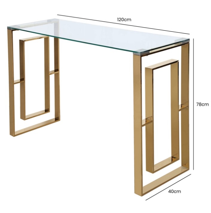 Product photograph of Apex Apex Gold Tempered Glass Console Table from Choice Furniture Superstore.