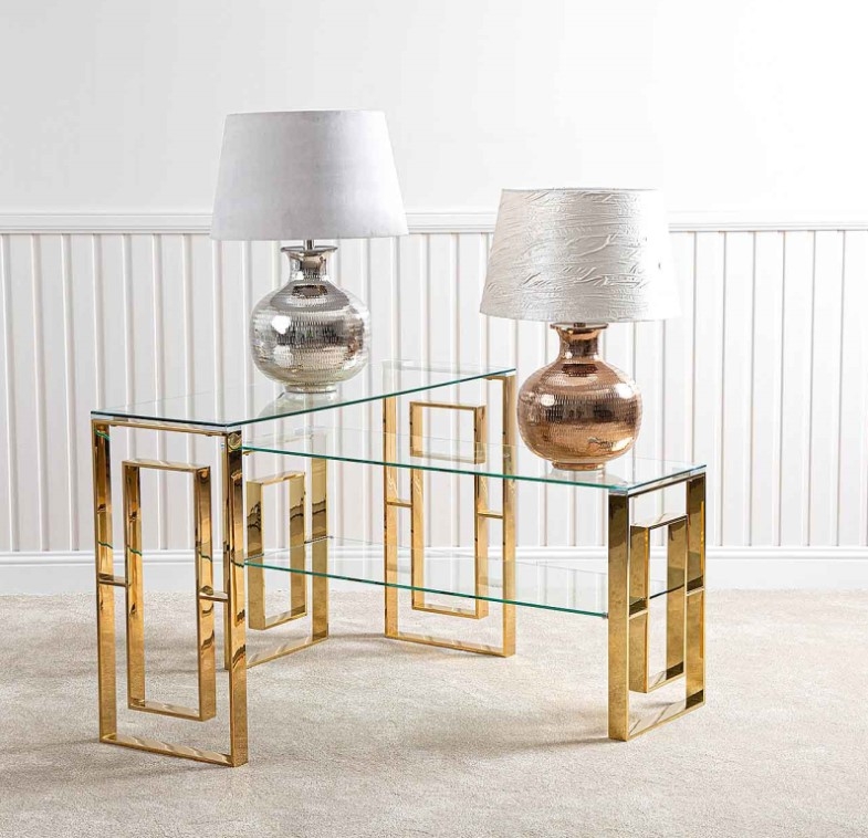 Product photograph of Apex Apex Gold Tempered Glass Console Table from Choice Furniture Superstore.