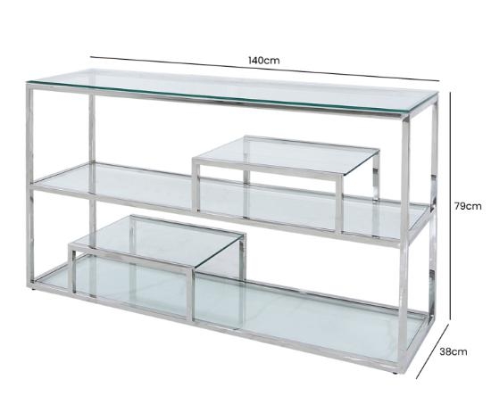 Product photograph of Harry Tier Glass And Chrome Console Table from Choice Furniture Superstore.