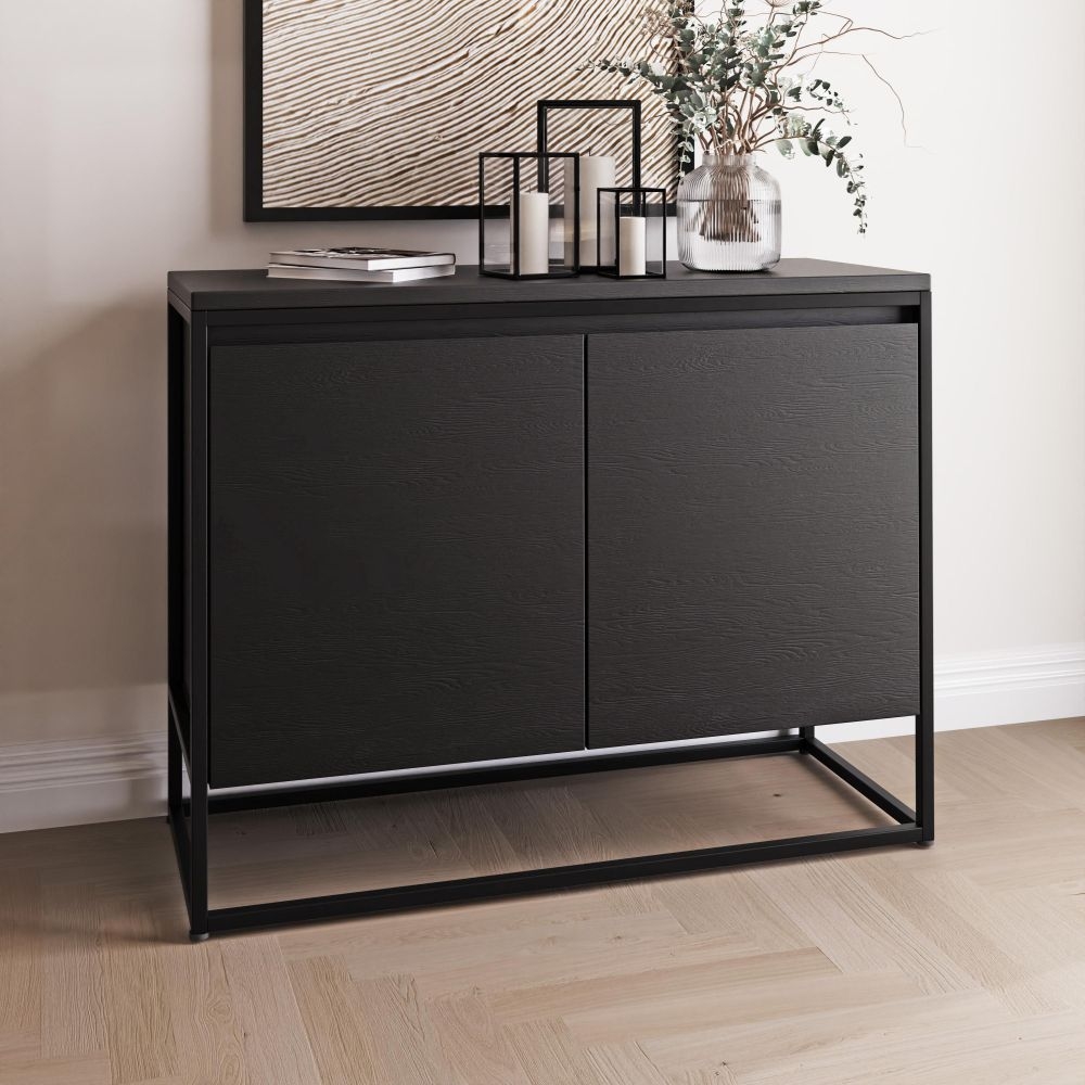 Product photograph of Stockholm Black And Oak Sideboard 105cm With 2 Door from Choice Furniture Superstore.