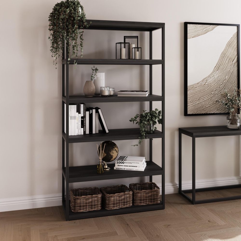 Product photograph of Stockholm Black And Oak Bookcase from Choice Furniture Superstore.