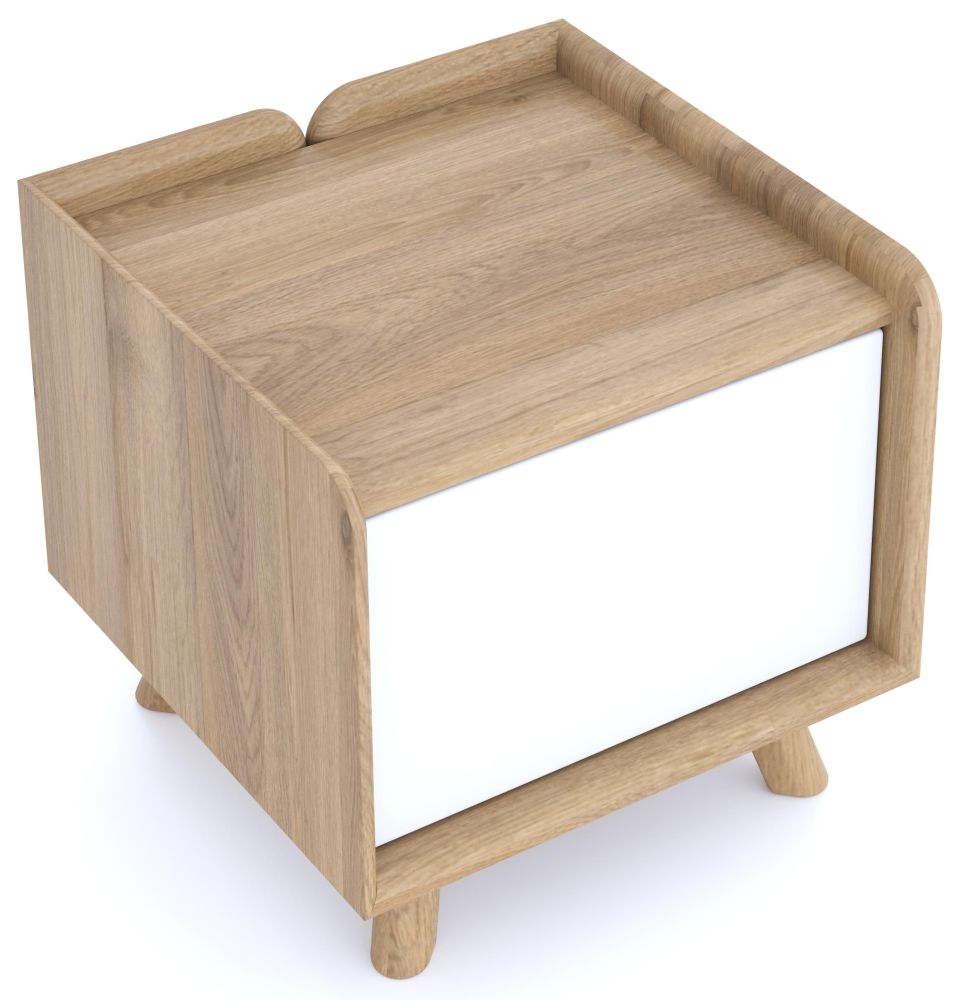 Product photograph of Liv Scandinavian Oak And White 1 Door Bedside Cabinet from Choice Furniture Superstore.