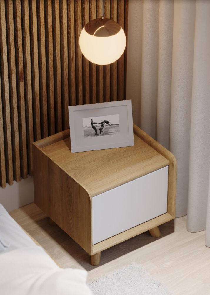 Product photograph of Liv Scandinavian Oak And White 1 Door Bedside Cabinet from Choice Furniture Superstore.