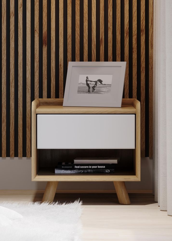 Product photograph of Liv Scandinavian Oak And White 1 Drawer Bedside Cabinet from Choice Furniture Superstore.