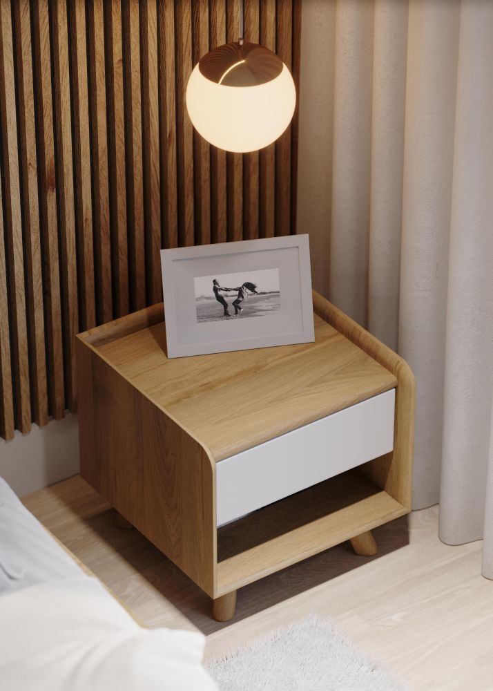 Product photograph of Liv Scandinavian Oak And White 1 Drawer Bedside Cabinet from Choice Furniture Superstore.