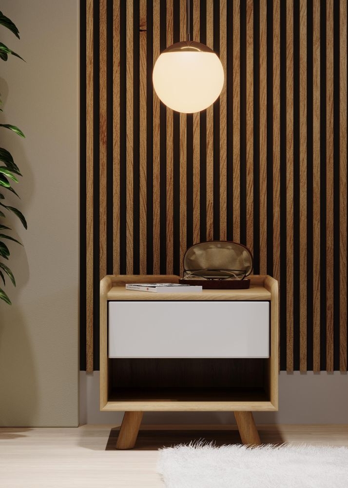 Product photograph of Liv Scandinavian Oak And White 1 Drawer Bedside Cabinet from Choice Furniture Superstore.