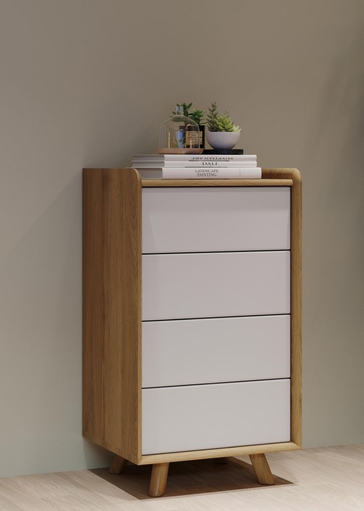 Product photograph of Liv Scandinavian Oak And White Small 4 Drawer Chest from Choice Furniture Superstore.