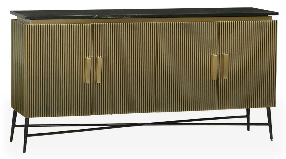 Product photograph of Glam Flute Gold 4 Door Large Sideboard With Black Marble Top from Choice Furniture Superstore.