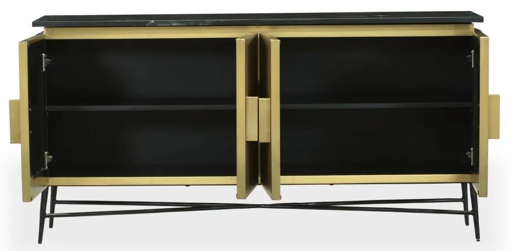 Product photograph of Glam Flute Gold 4 Door Large Sideboard With Black Marble Top from Choice Furniture Superstore.