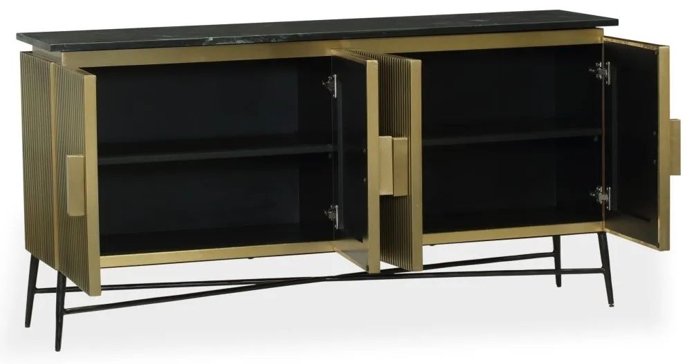 Product photograph of Glam Flute Gold 4 Door Large Sideboard With Black Marble Top from Choice Furniture Superstore.