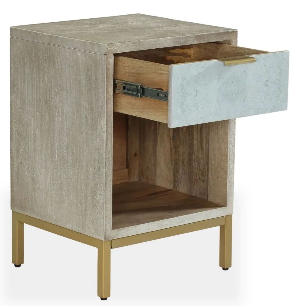 Product photograph of Temis Faux Marble Finish Grey Washed 1 Drawer Bedside Cabinet from Choice Furniture Superstore.